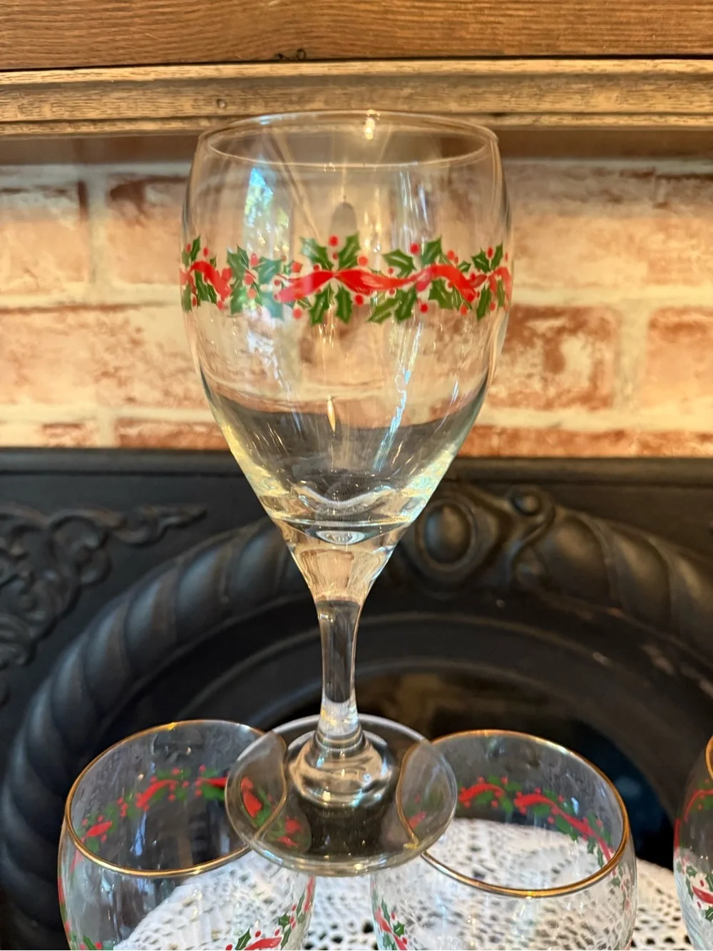 Set of 4 Libbey Holly Ribbon Christmas Holiday Glasses